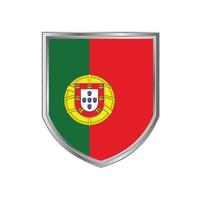 bandera de portugal con marco de escudo de metal vector