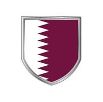 bandera de qatar con marco de escudo de metal vector