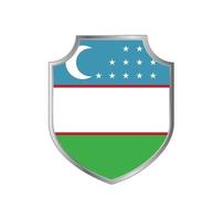Bandera de Uzbekistán con marco de escudo de metal vector