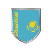 bandera de kazajstán con marco de escudo de metal vector