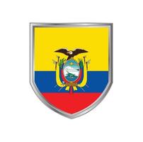 bandera de ecuador con marco de escudo de metal vector