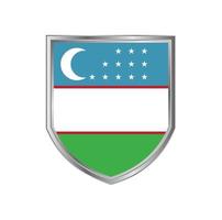 Flag Of Uzbekistan with Metal Shield Frame vector