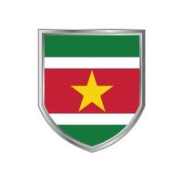 Flag Of Suriname with metal shield frame vector
