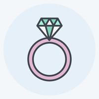 icono de anillo de diamantes en el moderno estilo de color mate aislado sobre fondo azul suave vector