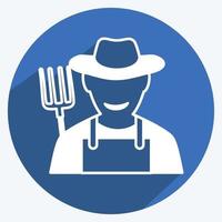 Farmer Icon in trendy long shadow style isolated on soft blue background vector