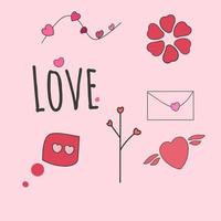 Happy Valentines Day doodle style elements. Vector Illustration