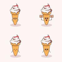 conjunto de emoticonos emoji de ilustración de helado lindo vector