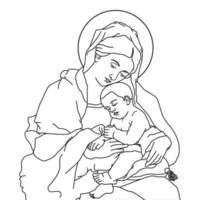 Santa Maria Mother of God Vector Illustration Monochrome Outline