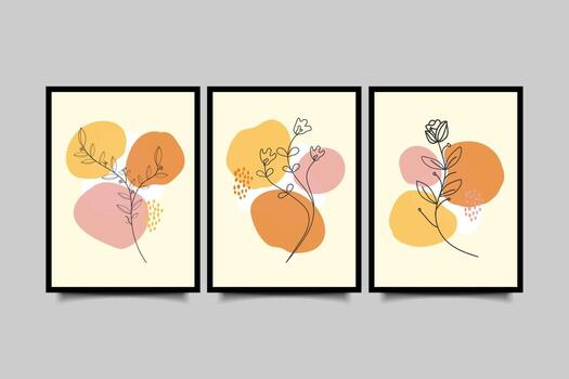 Boho botanical wall art set collection vector