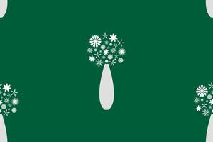 Seamless pattern with white flower in the vase on green background. Vector illustration.