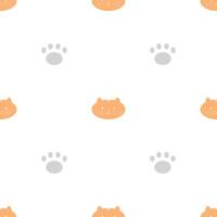 Seamless pattern with cat, tiger, and cat paw on white background. Vector illustration.