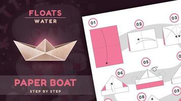 Boat ship origami scheme tutorial moving model. vector