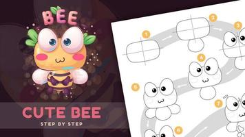 Cartoon character funny bee- easy drawing tutorial vector