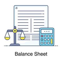 Paper with balance scale and number cruncher showcasing balance sheet icon vector