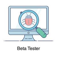 Flat icon design of magnifier with bug virus scanning or debugging concept vector