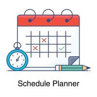 icono de planificador de horario en reloj de diseño plano con calendario vector