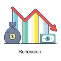 Downward graph with mine bag showing concept of recession icon vector