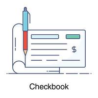 Flat icon of cheque book with pencil style, check book vector