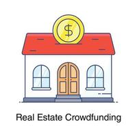 icono de moneda de dólar de crowdfunding inmobiliario con edificio vector