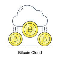 diseño plano del icono de la tecnología de la nube de bitcoin vector