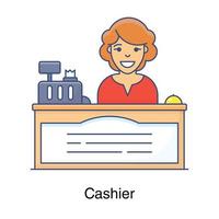 A professional avatar cashier icon in flat vector