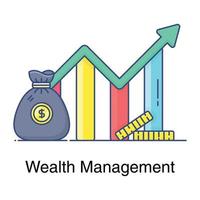 Upward arrow graph with money bag showing concept of wealth management icon vector