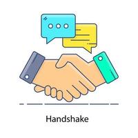 Handshake with speech bubbles depicting deal gesture vector