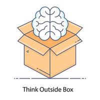 Think outside box brain with box flat icon vector