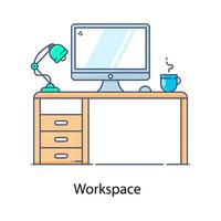 un icono plano de moda del vector plano del espacio de trabajo