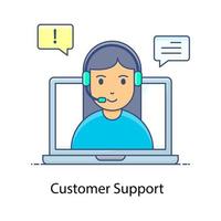 Vector of customer support female wearing headphones