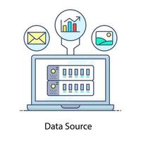 Data source dataserver inside laptop flat vector