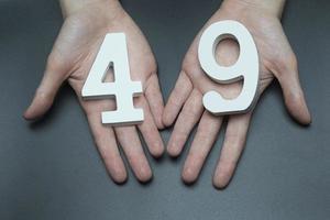 To female hands the number forty-nine. photo