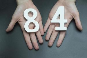 To female hands the figure of eighty-four. photo