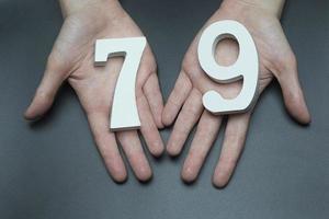 To female hands the figure of seventy-nine. photo