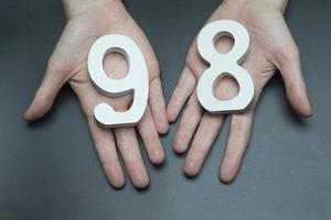 To female hands the figure of ninety-eight. photo