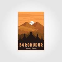 The beauty of Borobudur Temple vintage poster vector wonderful indonesia illustration