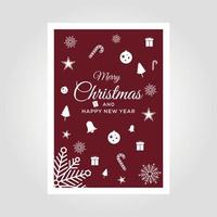 Merry christmas and happy new year red background, holiday decoration card design. vector