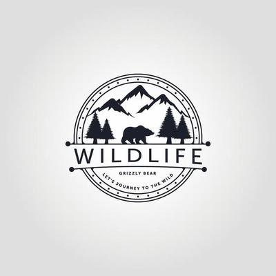 wildlife, grizzly bear walk logo vector symbol illustration design