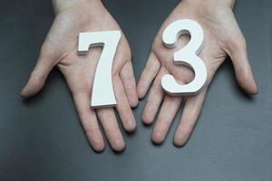 To female hands the figure of seventy-three. photo