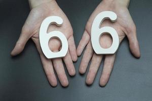 To female hands the number sixty-six. photo