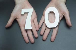 To female hands the number seventy. photo