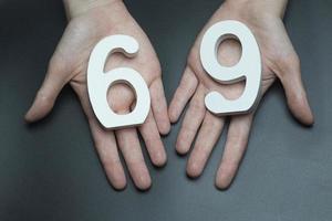 To female hands the number sixty-nine. photo