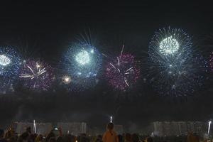 Fireworks in the night sky on a holiday. photo