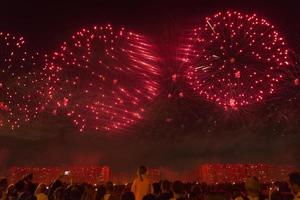 Fireworks in the night sky on a holiday. photo