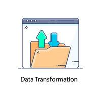 un icono plano de la carpeta de transformación de datos con flechas vector