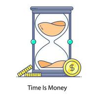 el tiempo es dinero concepto reloj de arena con moneda vector