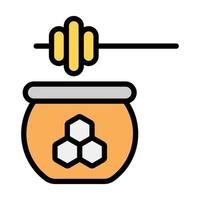 A honey jar with honey dipper in flat icon vector
