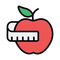 Inches tape around apple depicting diet measurement concept in flat icon vector