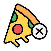 Cross over pizza denoting the concept of no pizza in flat icon vector