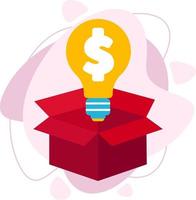 The light bulb is in the box. Suggest the idea of a business concept. The idea is in a box. Vector illustration in a flat style.